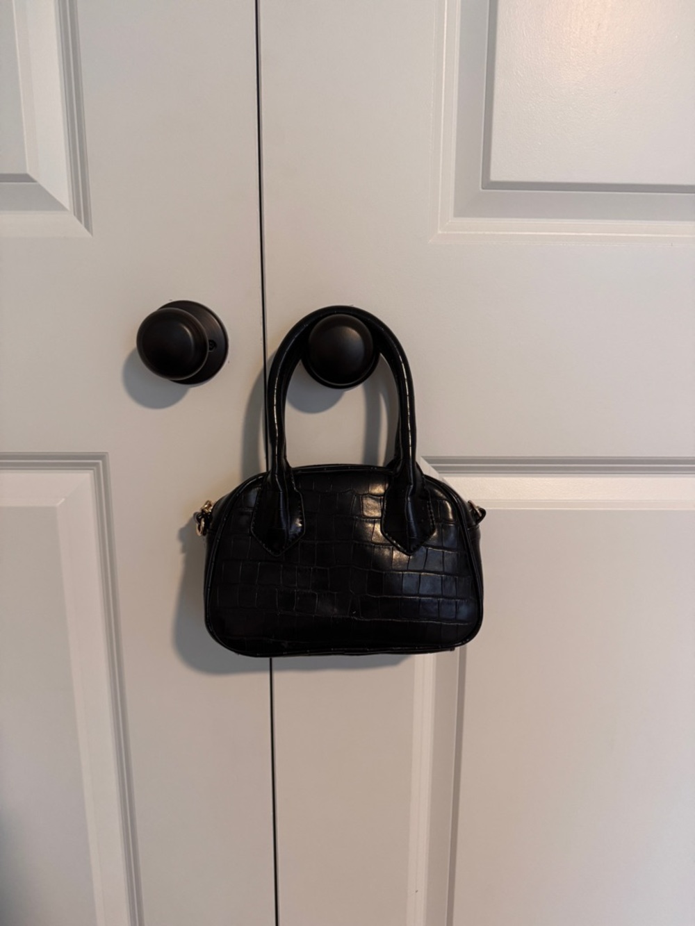 Forever 21 Black Croc-Embossed Mini Satchel